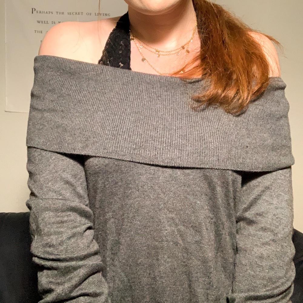 Off the shoulder grey sweater